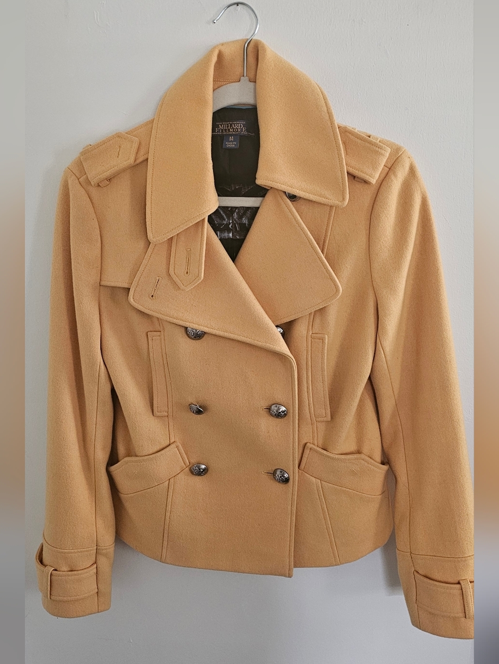 Wool Blend Double-Breasted Peacoat in Yellow